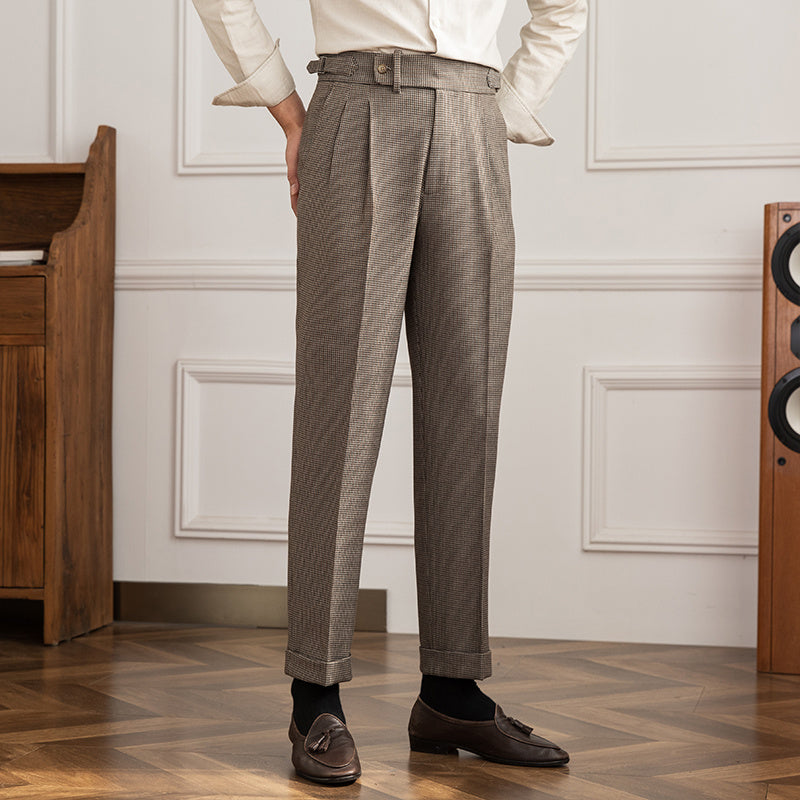 Men's Houndstooth High Waist Straight Casual Pants | Aimiliuz