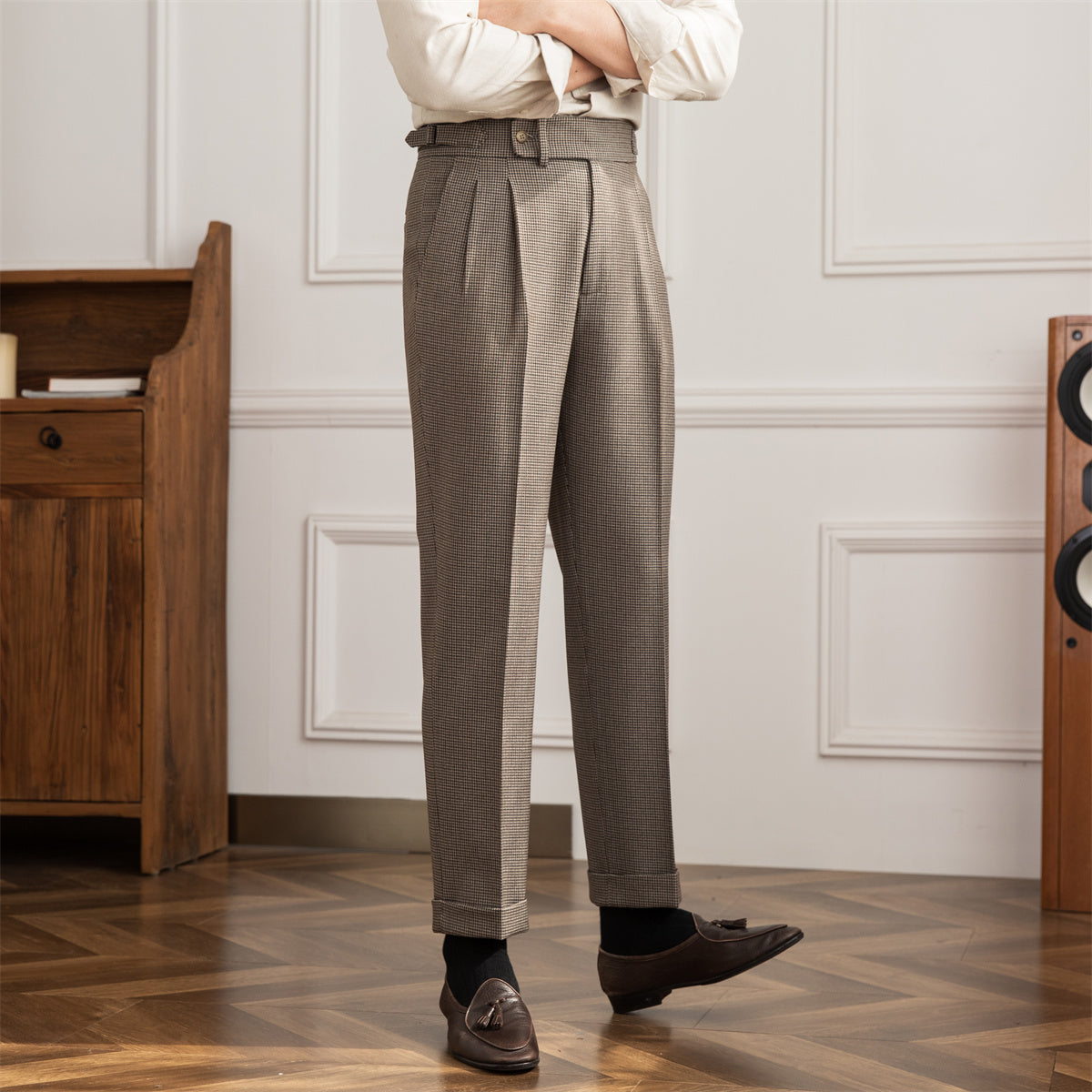 Men's Houndstooth High Waist Straight Casual Pants | Aimiliuz