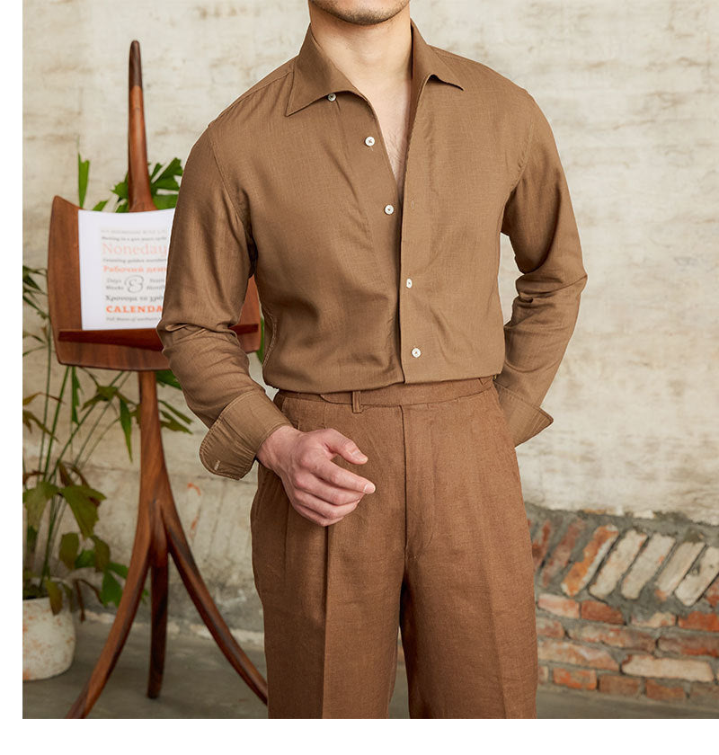 British Wild One-piece Collar Long-sleeved Shirt For Men