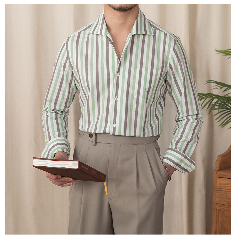 Camisa de algodón a rayas para hombre, informal, de negocios