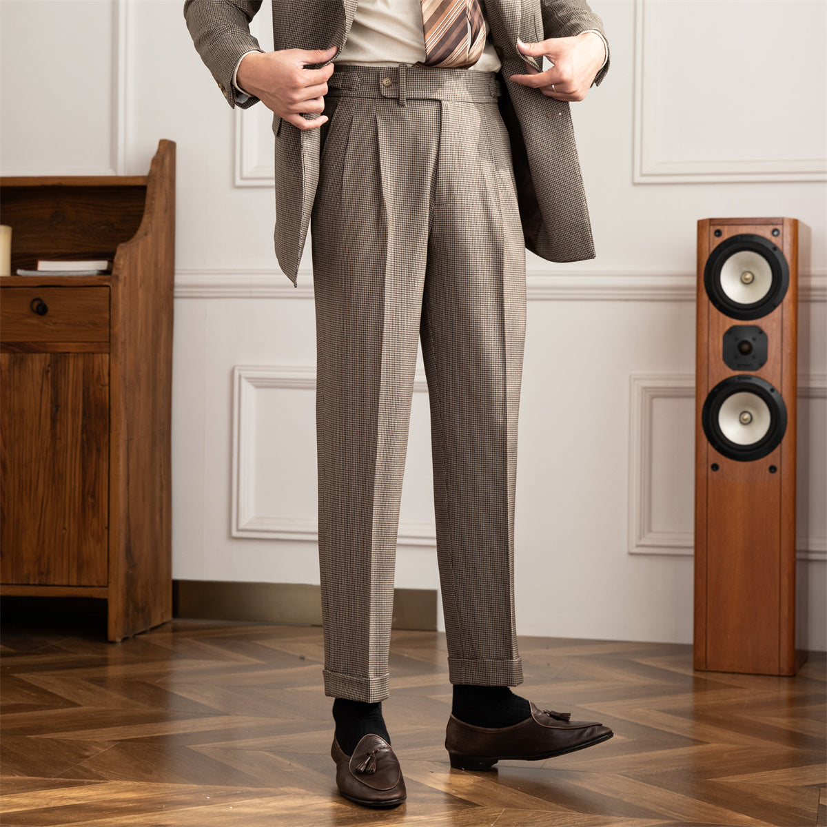 Men's Houndstooth High Waist Straight Casual Pants | Aimiliuz