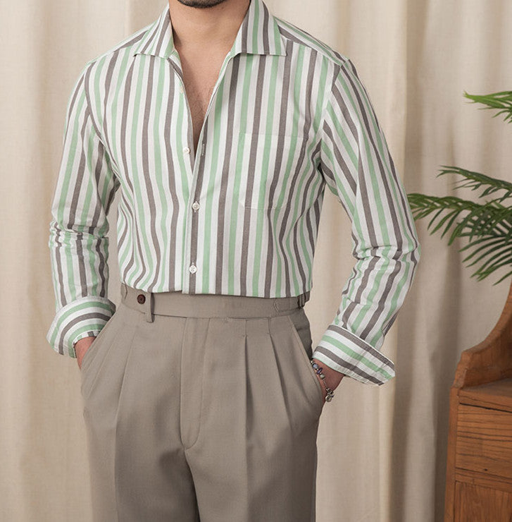 Camisa de algodón a rayas para hombre, informal, de negocios