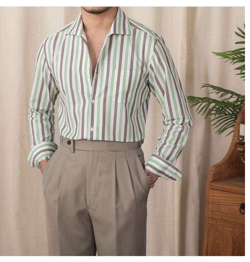 Camisa de algodón a rayas para hombre, informal, de negocios