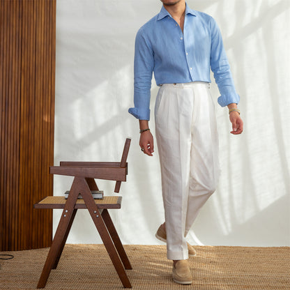 Italian Collar Cotton Oxford Men's Slim-fit Long-sleeved Shirt