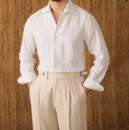 Italian Collar Cotton Oxford Men's Slim-fit Long-sleeved Shirt