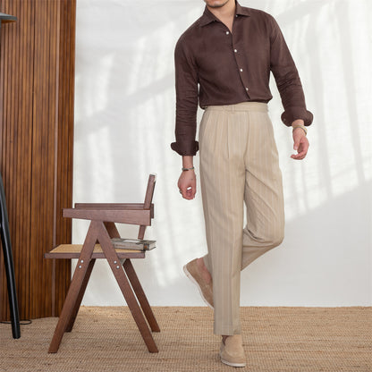 Italian Collar Cotton Oxford Men's Slim-fit Long-sleeved Shirt