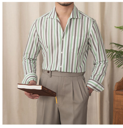Camisa de algodón a rayas para hombre, informal, de negocios