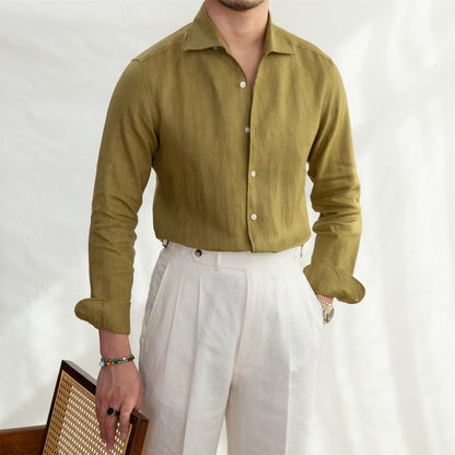 Italian Collar Cotton Oxford Men's Slim-fit Long-sleeved Shirt